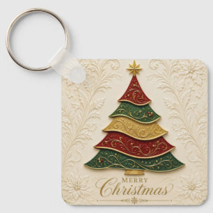 Christmas Ornate Gold Enamel Tree Key Ring