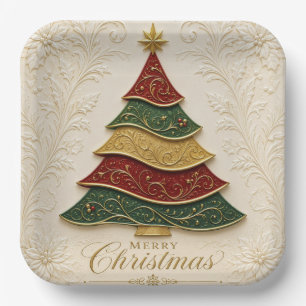 Christmas Ornate Gold Enamel Tree Paper Plate