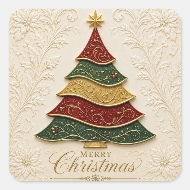 Christmas Ornate Gold Enamel Tree Square Sticker (Front)