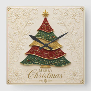 Christmas Ornate Gold Enamel Tree Square Wall Clock