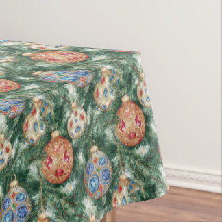 Christmas Ornate Ornaments Of Jewels On Pine  Tablecloth