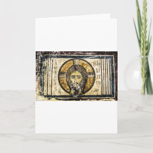 Christmas orthodox icon Jesus holy handkerchief Holiday Card (Front)