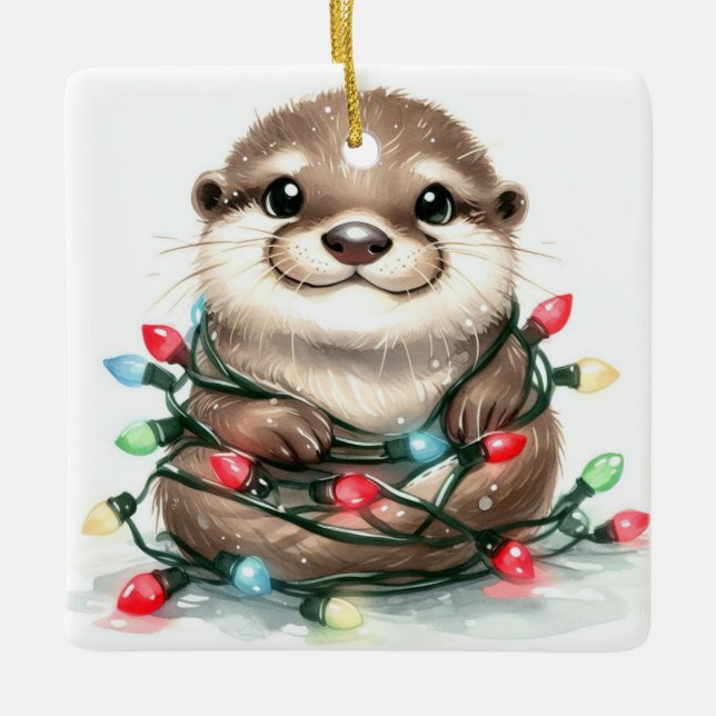 Christmas Otter Ceramic Ornament (Front)