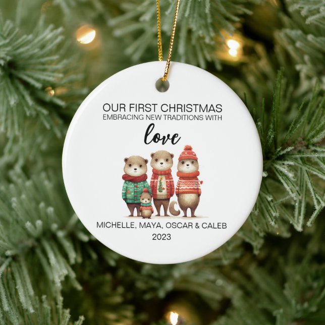 Christmas Otter Family of Four Ceramic Tree Decoration (Tree)