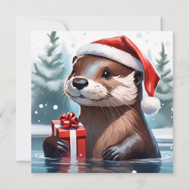Christmas Otter Greeting Card (Front)