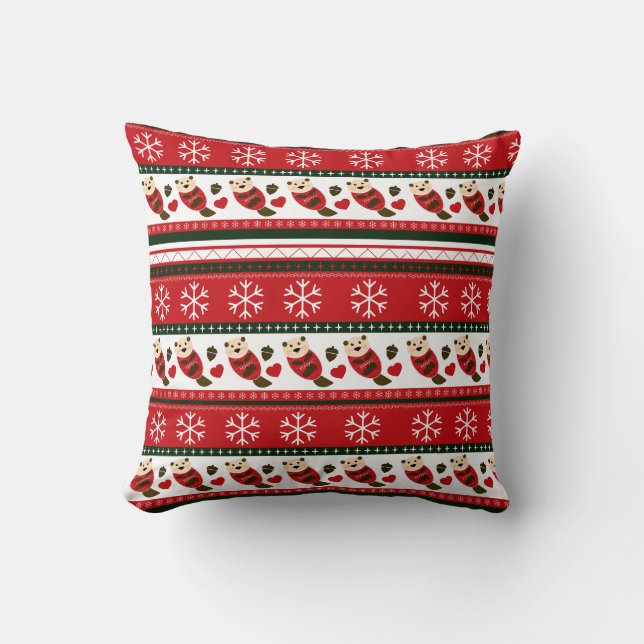 Christmas Otter Ugly Sweater Pattern Cushion (Front)