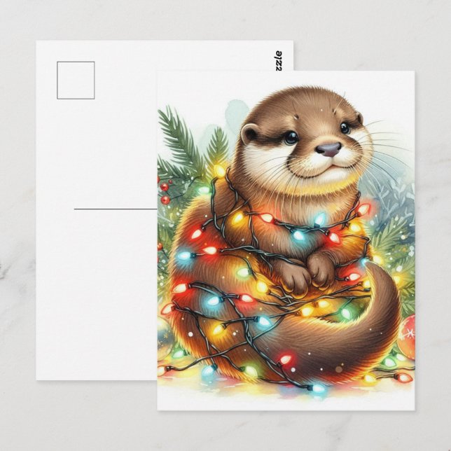 Christmas Otter Watercolor Christmas Postcard (Front/Back)