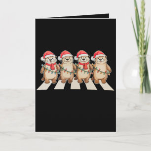 Christmas Otter Xmas Lights Santa Hat Holiday Card