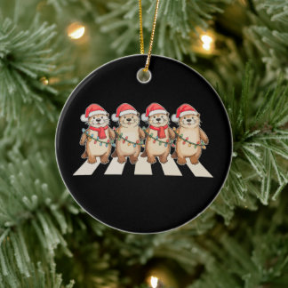 Christmas Otter Xmas Lights Santa Hat Holiday Ceramic Tree Decoration