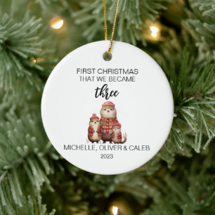 Christmas Otters Family of Three Ceramic Tree Decoration
