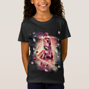 Christmas Outer Space Galaxy Dog Riding Pizza Xmas T-Shirt