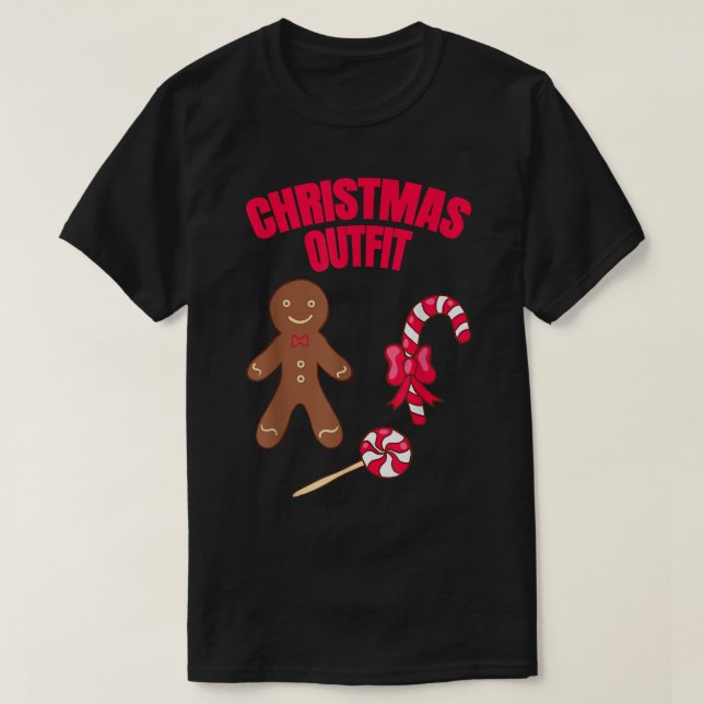 Christmas Outfit Gingerbread man Bakery Candy cane T-Shirt (Design Front)
