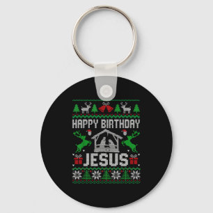 Christmas Outfit Happy Birthday Jesus Holiday Ugly Key Ring