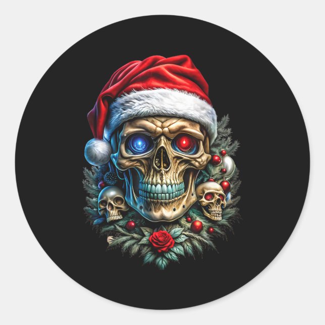 Christmas Outfit Skull Christmas Death Heavy Xmas  Classic Round Sticker (Front)