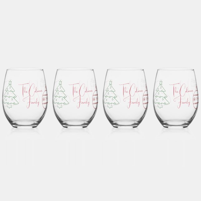 Christmas Outline Art Stemless Wine Glass (Front)