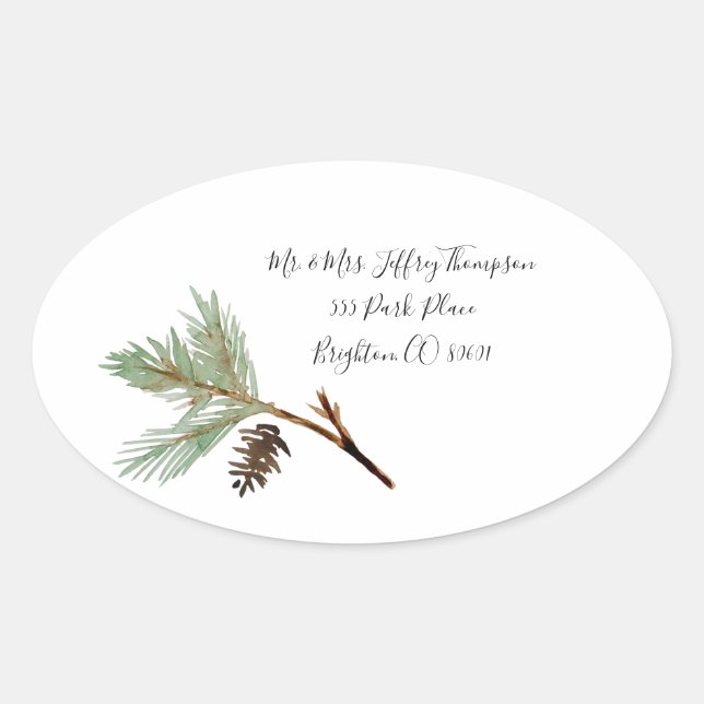 Christmas Oval Address Sticker - Pine branch (Front)