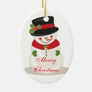 Christmas Oval Ornament/Snowman Ceramic Tree Decoration