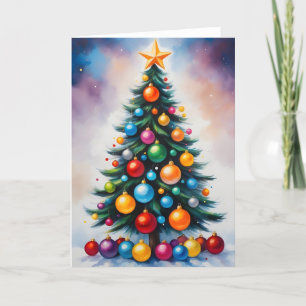 Christmas Oversized Ornaments & Galaxy Background Holiday Card