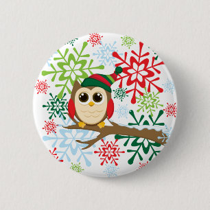 Christmas owl 6 cm round badge
