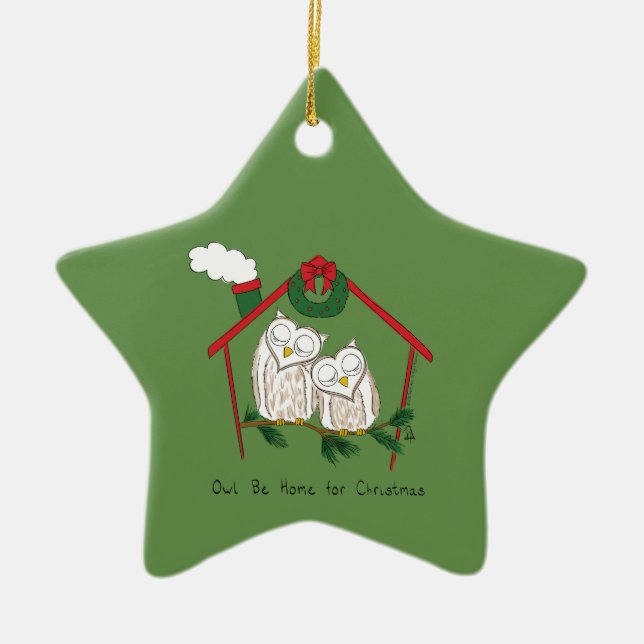 Christmas Owl Be Home Cute Ceramic Tree Decoration (Front)
