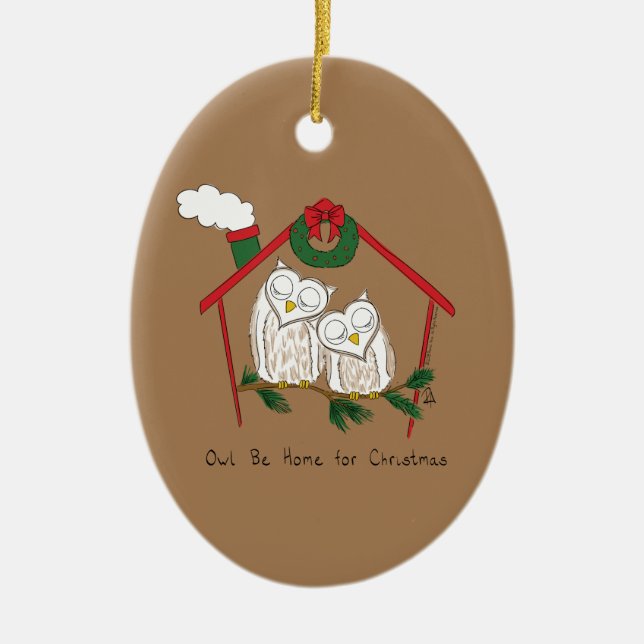 Christmas Owl Be Home Cute Ceramic Tree Decoration (Front)