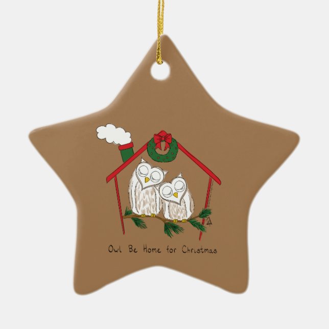 Christmas Owl Be Home Cute Ceramic Tree Decoration (Front)