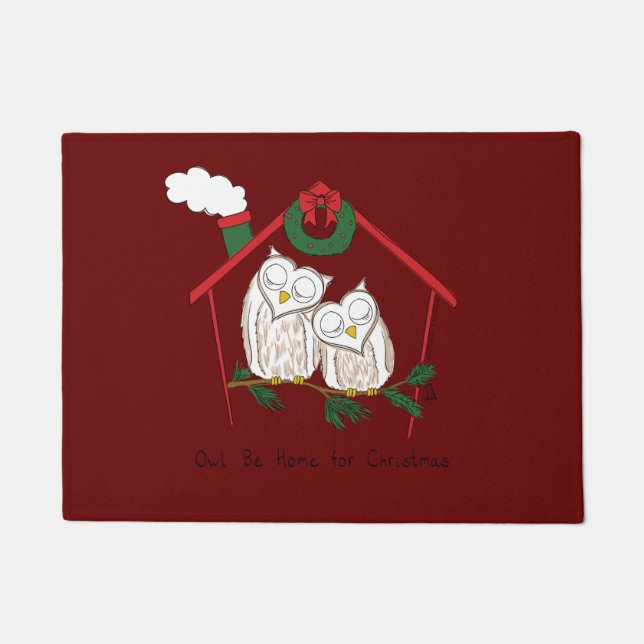 Christmas Owl Be Home Cute Doormat (Front)