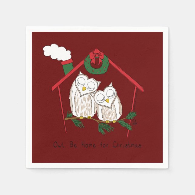 Christmas Owl Be Home Cute Napkin (Front)