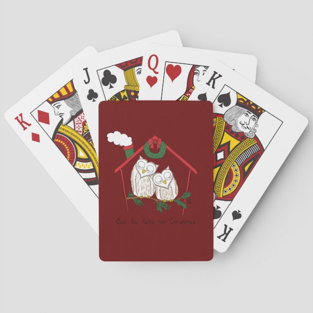 Christmas Owl Be Home Cute Playing Cards (Back)