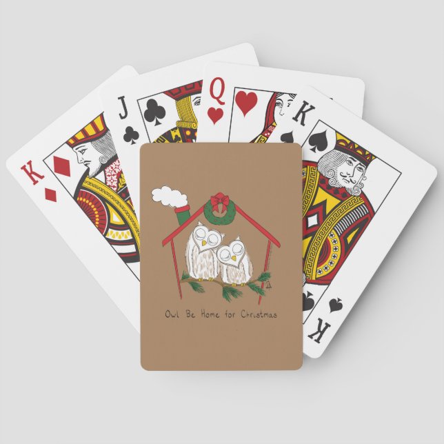 Christmas Owl Be Home Cute Playing Cards (Back)