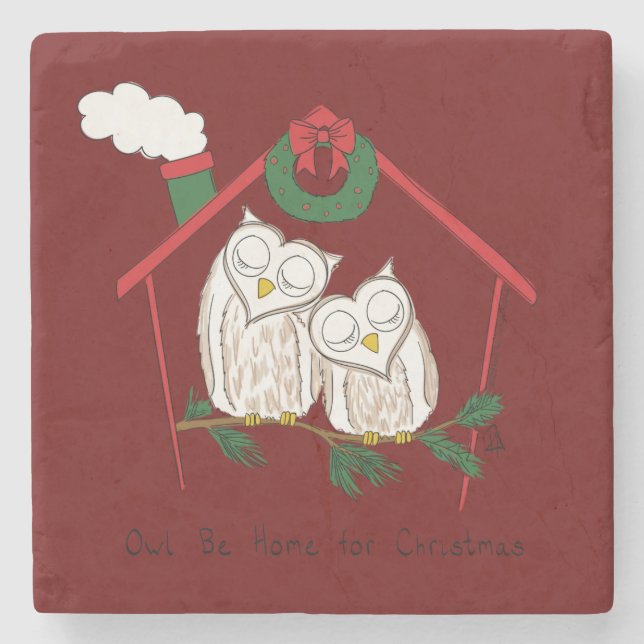 Christmas Owl Be Home Cute Stone Coaster (Front)