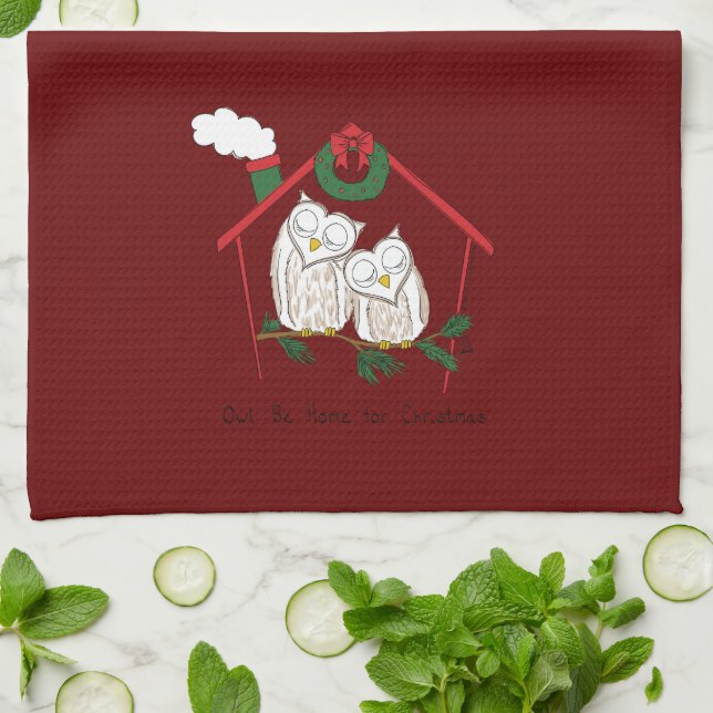 Christmas Owl Be Home Cute Tea Towel (Folded)
