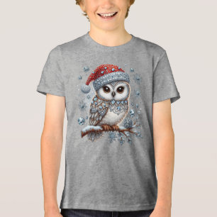 Christmas Owl Boys T-Shirt Tri-Blend Shirt