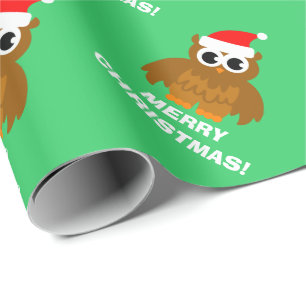 Christmas owl cartoon wrapping paper