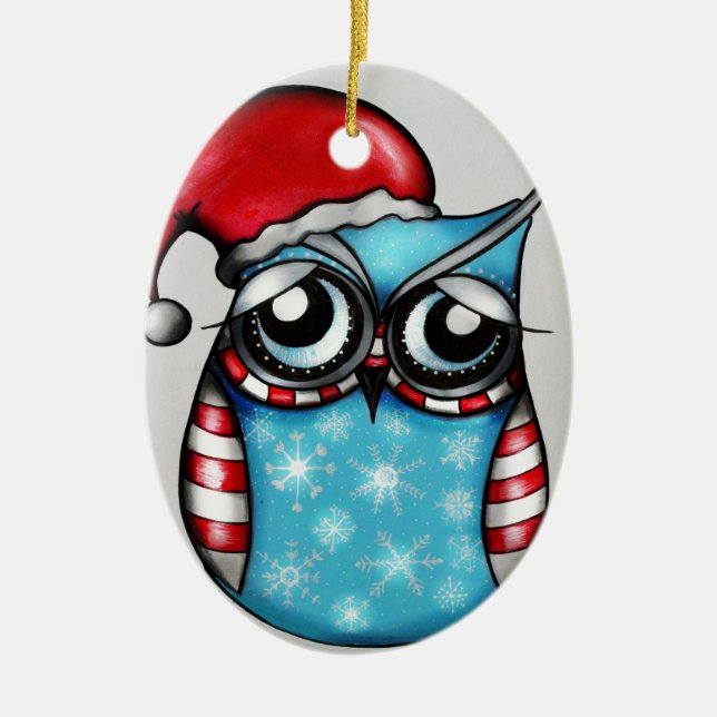 Christmas Owl Ceramic Tree Decoration (Front)