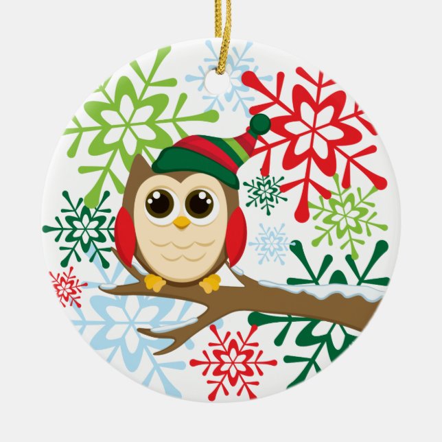 Christmas owl ceramic tree decoration (Front)
