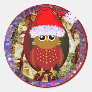 Christmas Owl Classic Round Sticker