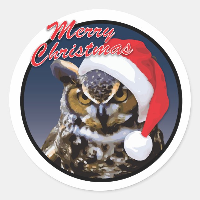 Christmas Owl - Classic Round Sticker, Glossy Classic Round Sticker (Front)