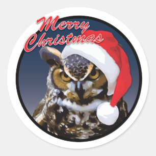 Christmas Owl - Classic Round Sticker, Glossy Sticker