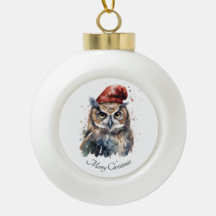 Christmas Owl, customisable Ceramic Ball Christmas Ornament