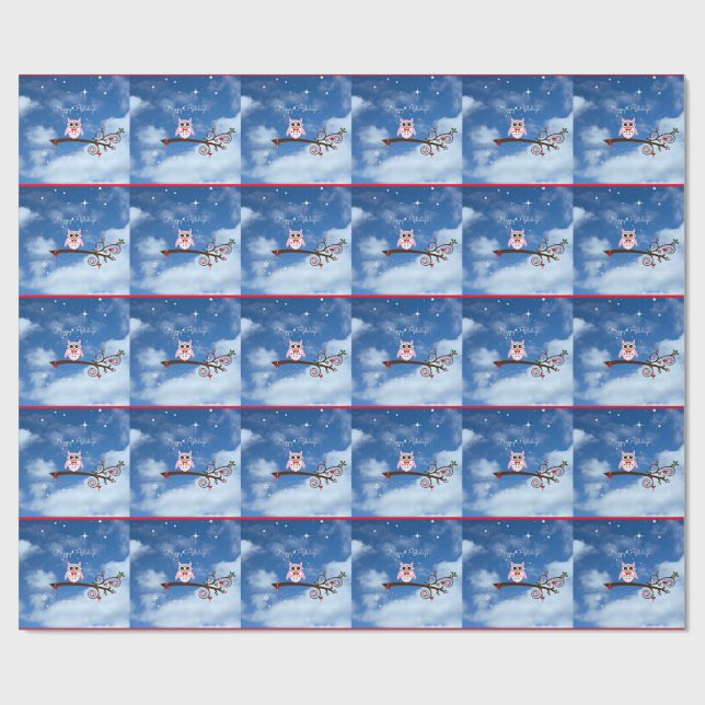 Christmas Owl cute and colourful holiday design Wrapping Paper (Flat)