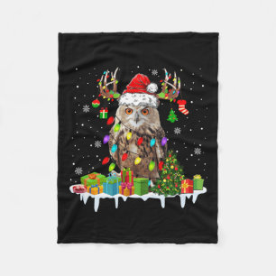 Christmas Owl Cute Christmas Lights Reindeer Santa Fleece Blanket