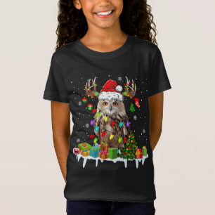 Christmas Owl Cute Christmas Lights Reindeer Santa T-Shirt