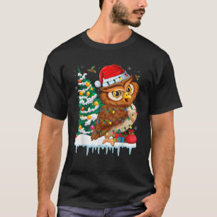 Christmas Owl Cute Christmas Lights Reindeer Santa T-Shirt
