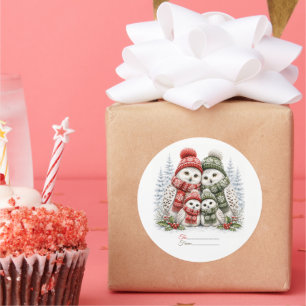 Christmas Owl Family Gift Tags To & From Round