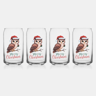 Christmas owl - Festive design Merry Christmas Can Glass