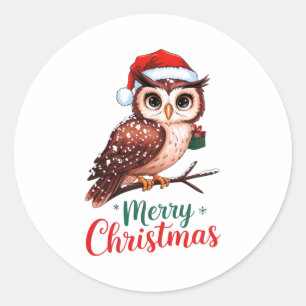 Christmas Owl Festive Design Merry Christmas  Classic Round Sticker