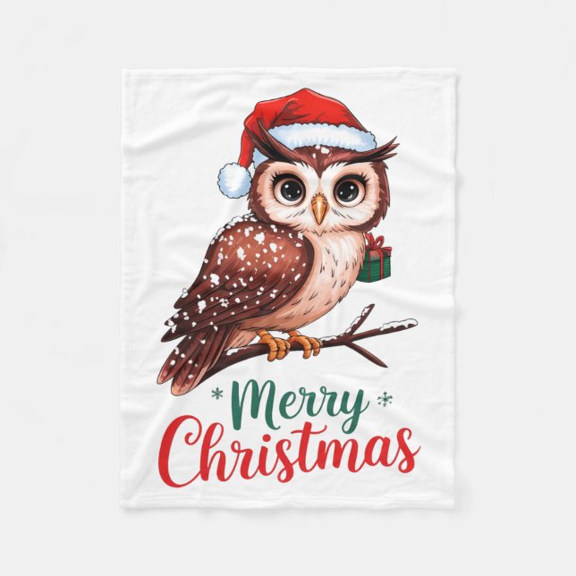 Christmas Owl Festive Design Merry Christmas  Fleece Blanket (Front)