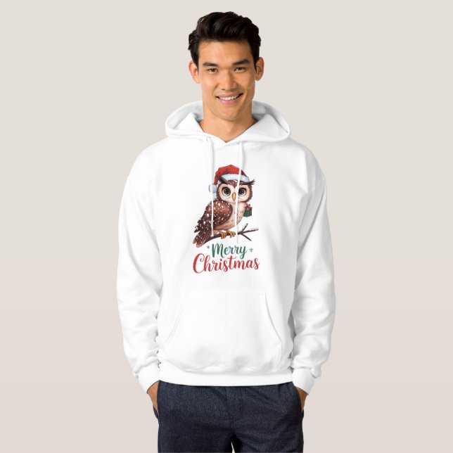 Christmas owl - Festive design Merry Christmas Hoodie (Front Full)