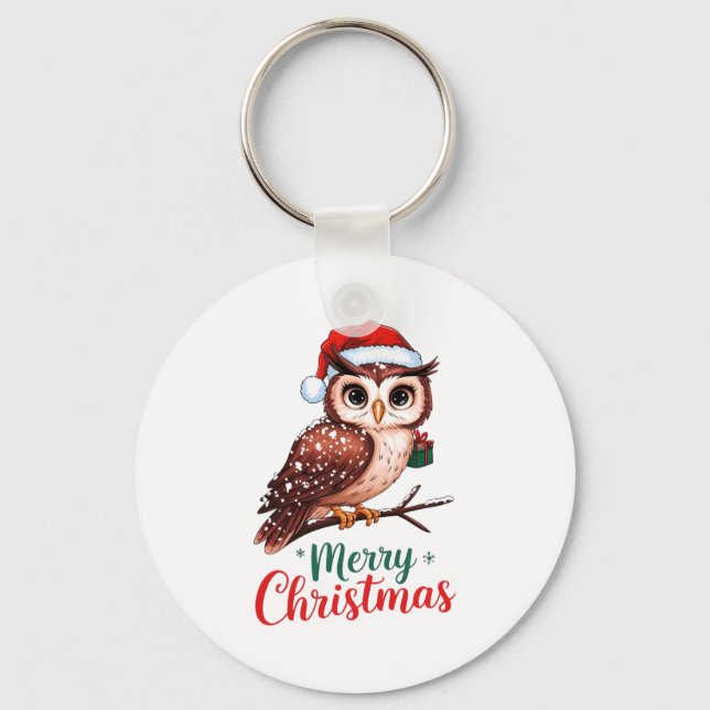 Christmas Owl Festive Design Merry Christmas  Key Ring (Front)